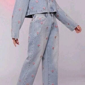 Floral Embroidered Light Blue Jeans